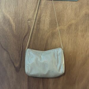 Whiting & Davis Cream Mesh Clutch with Gold Chain